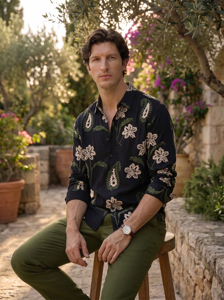 The Giardino Premium Embroidered Shirt – Nero