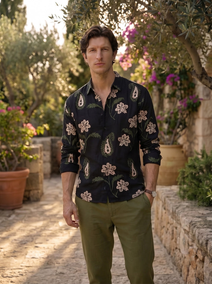 The Giardino Premium Embroidered Shirt – Nero