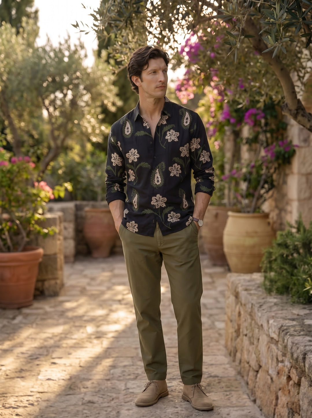 The Giardino Premium Embroidered Shirt – Nero
