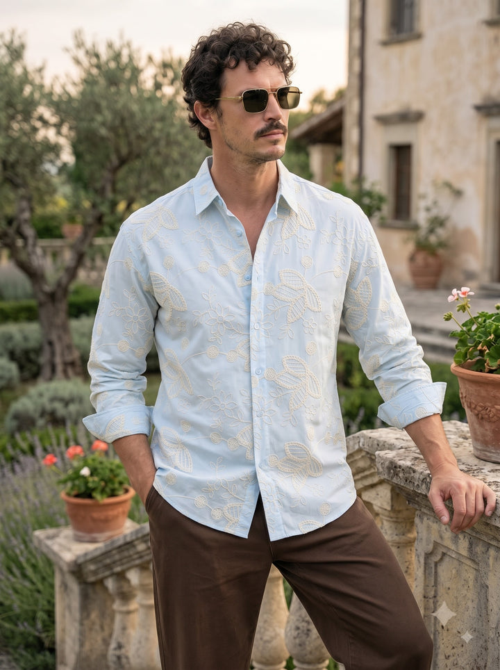 Elio Embroidered Shirt – Powder Blue
