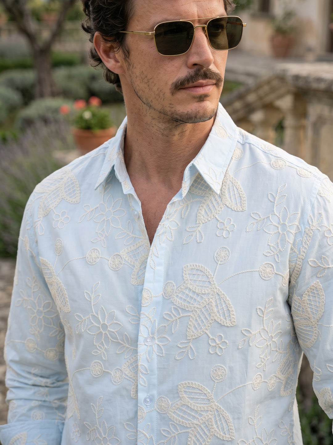 Elio Embroidered Shirt – Powder Blue