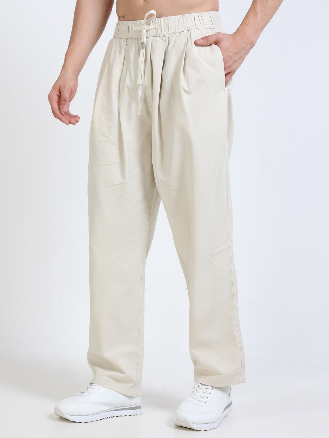 Relaxed Pleated Drawstring Trousers