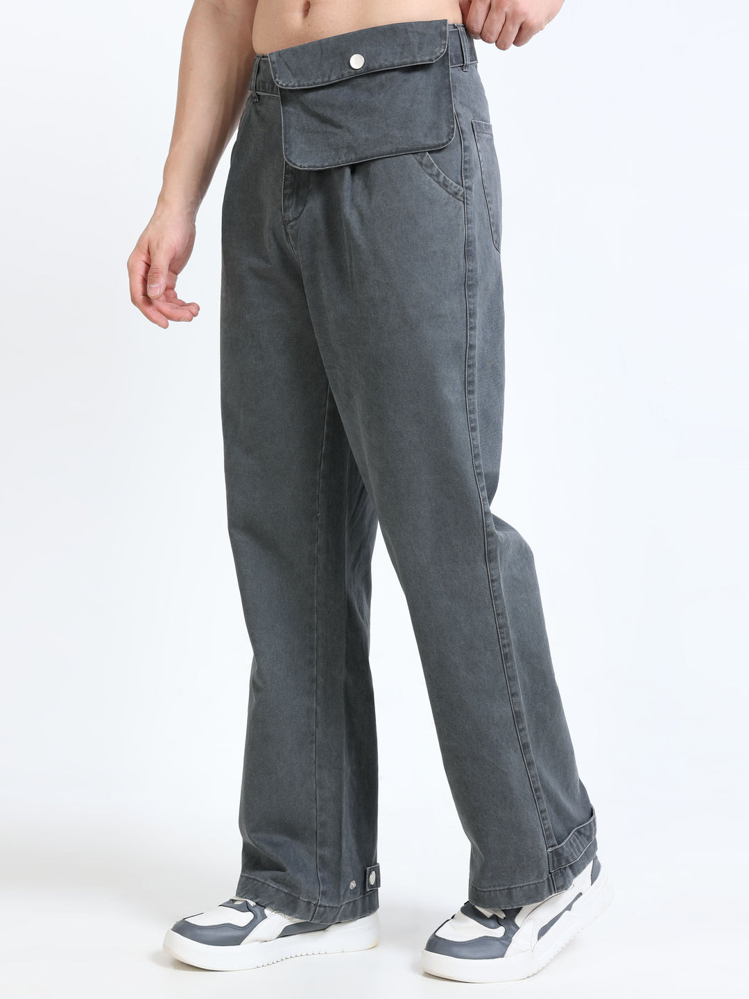 Utility Flap-Waist Wide Pants
