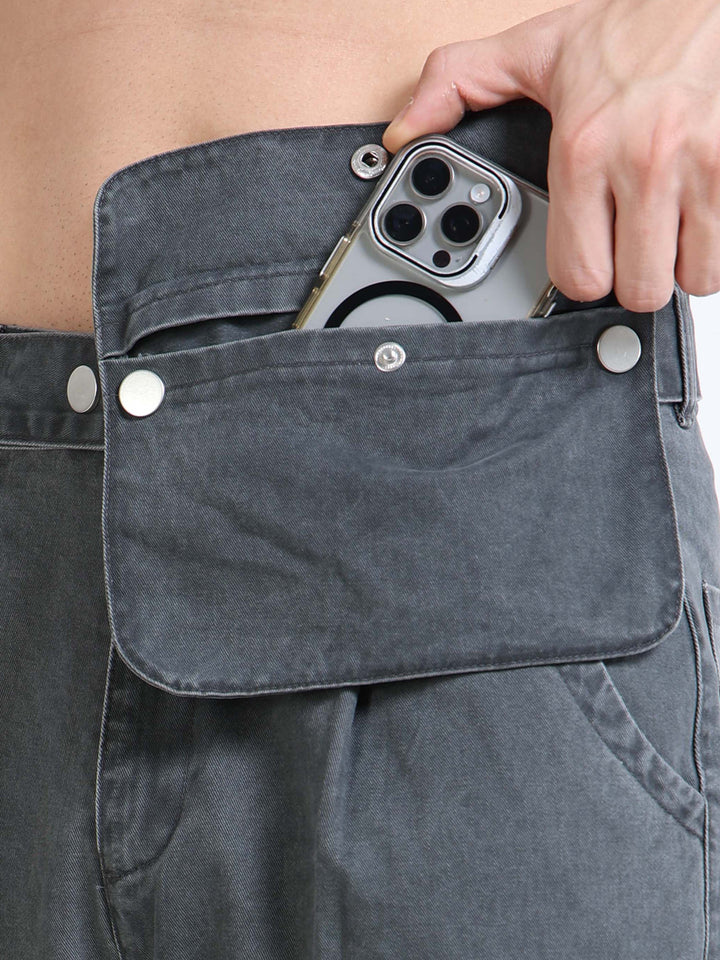 Utility Flap-Waist Wide Pants
