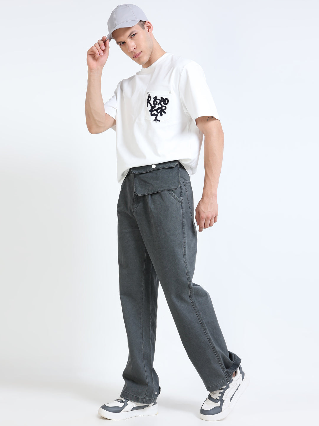 Utility Flap-Waist Wide Pants