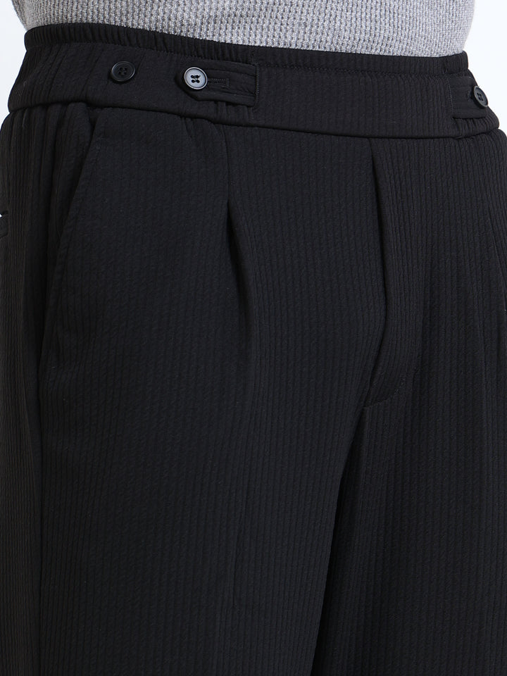 Textured Dual-Button Pleated Trousers