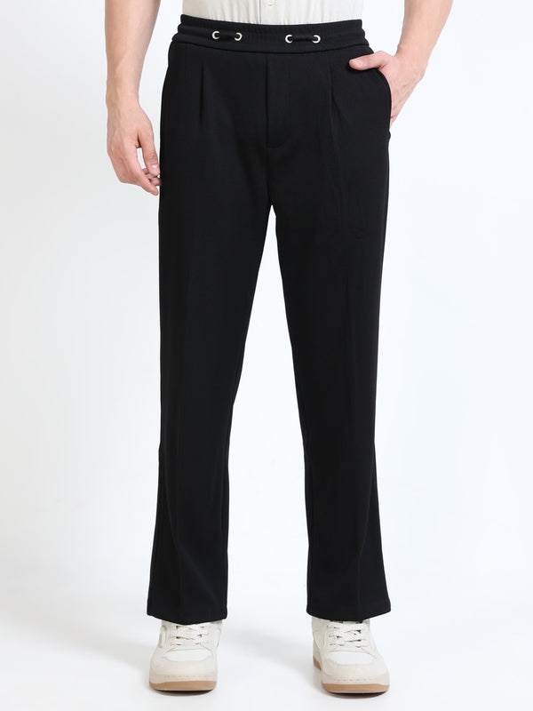 Textured Premium Drawstring Straight Trousers