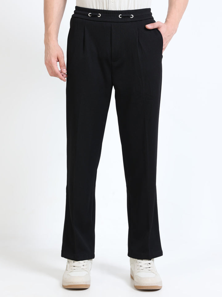 Textured Premium Drawstring Straight Trousers