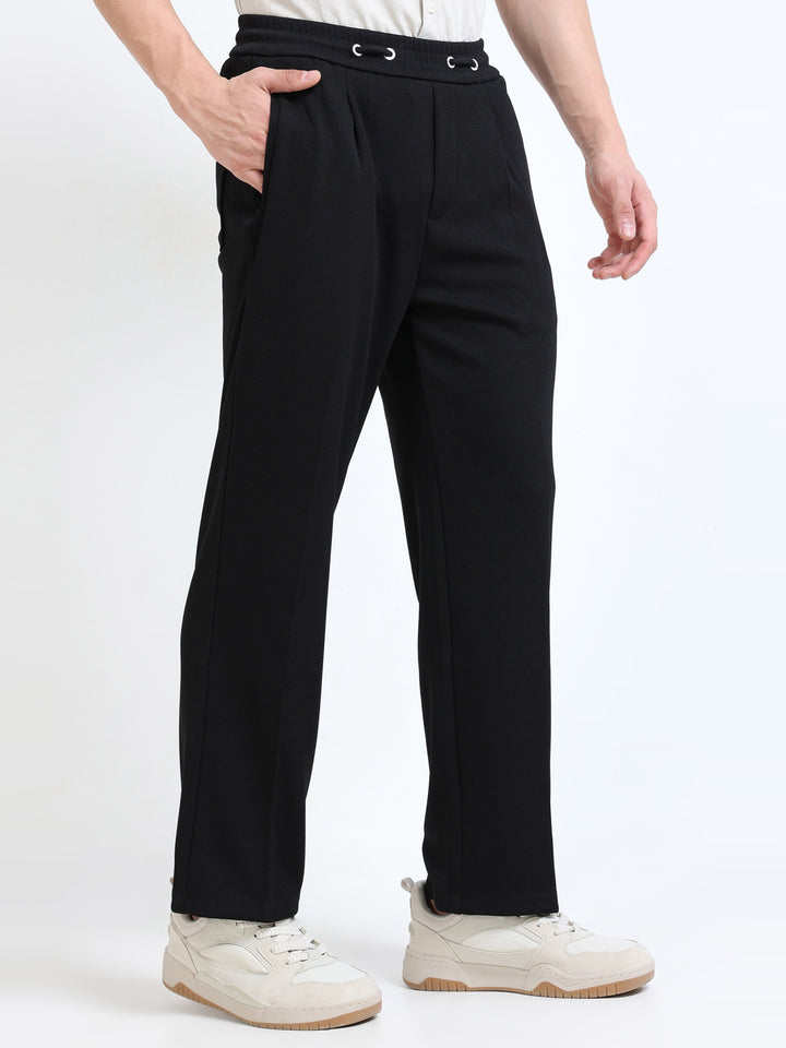 Textured Premium Drawstring Straight Trousers