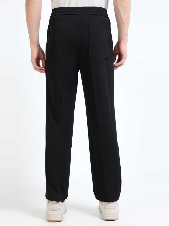 Textured Premium Drawstring Straight Trousers
