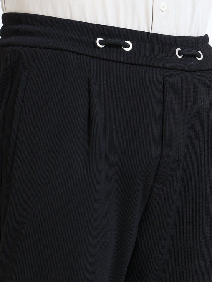 Textured Premium Drawstring Straight Trousers