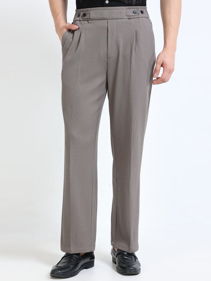 Textured Dual-Button Pleated Trousers
