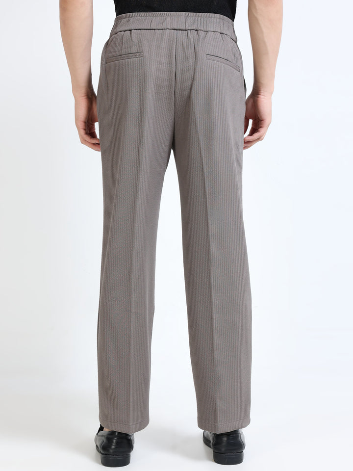 Textured Dual-Button Pleated Trousers