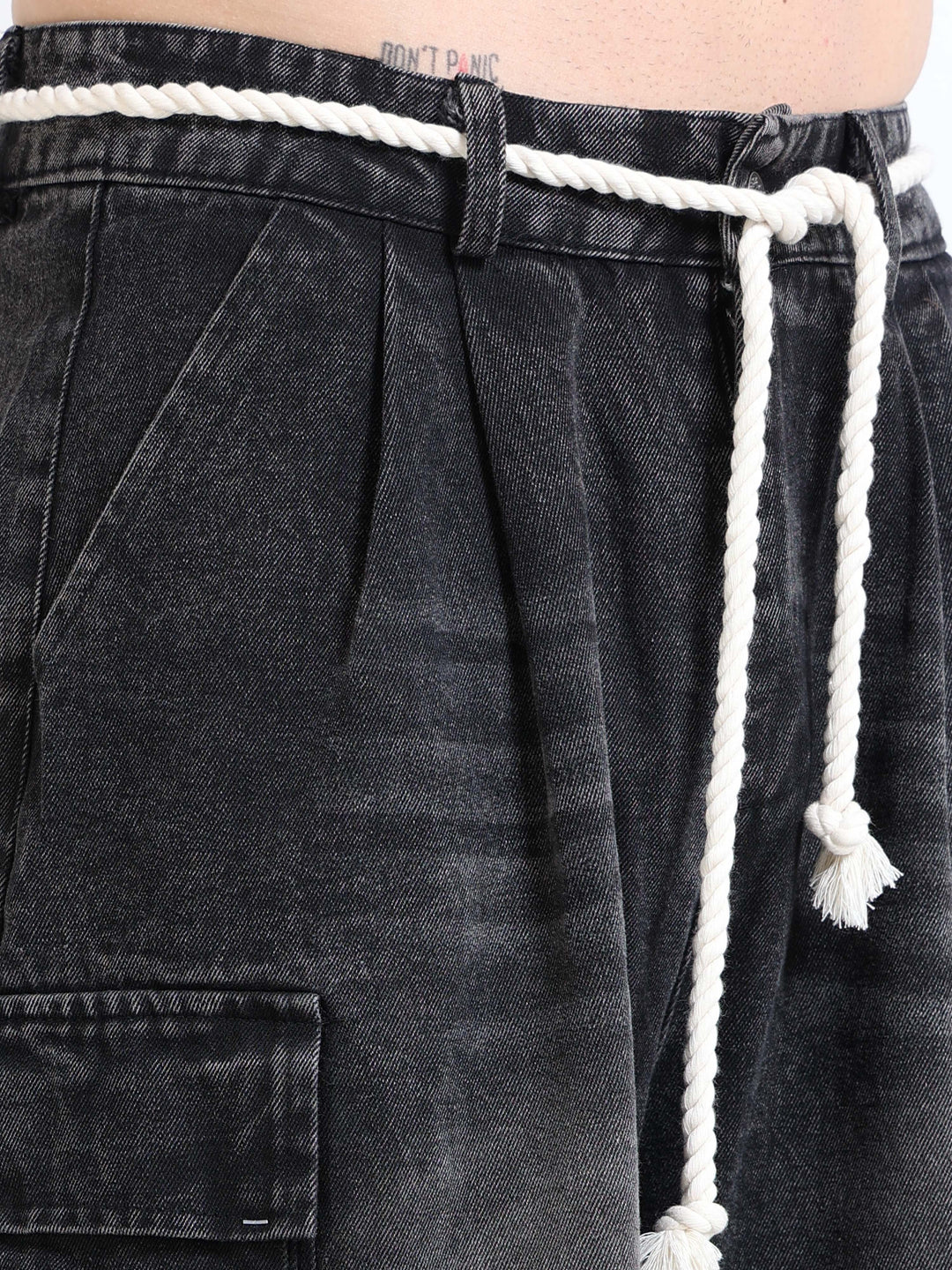 Oversized Rope-Tie Cargo Jeans