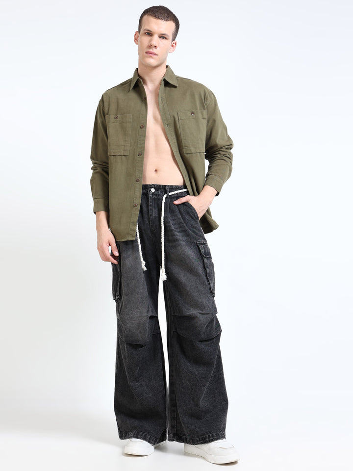 Oversized Rope-Tie Cargo Jeans
