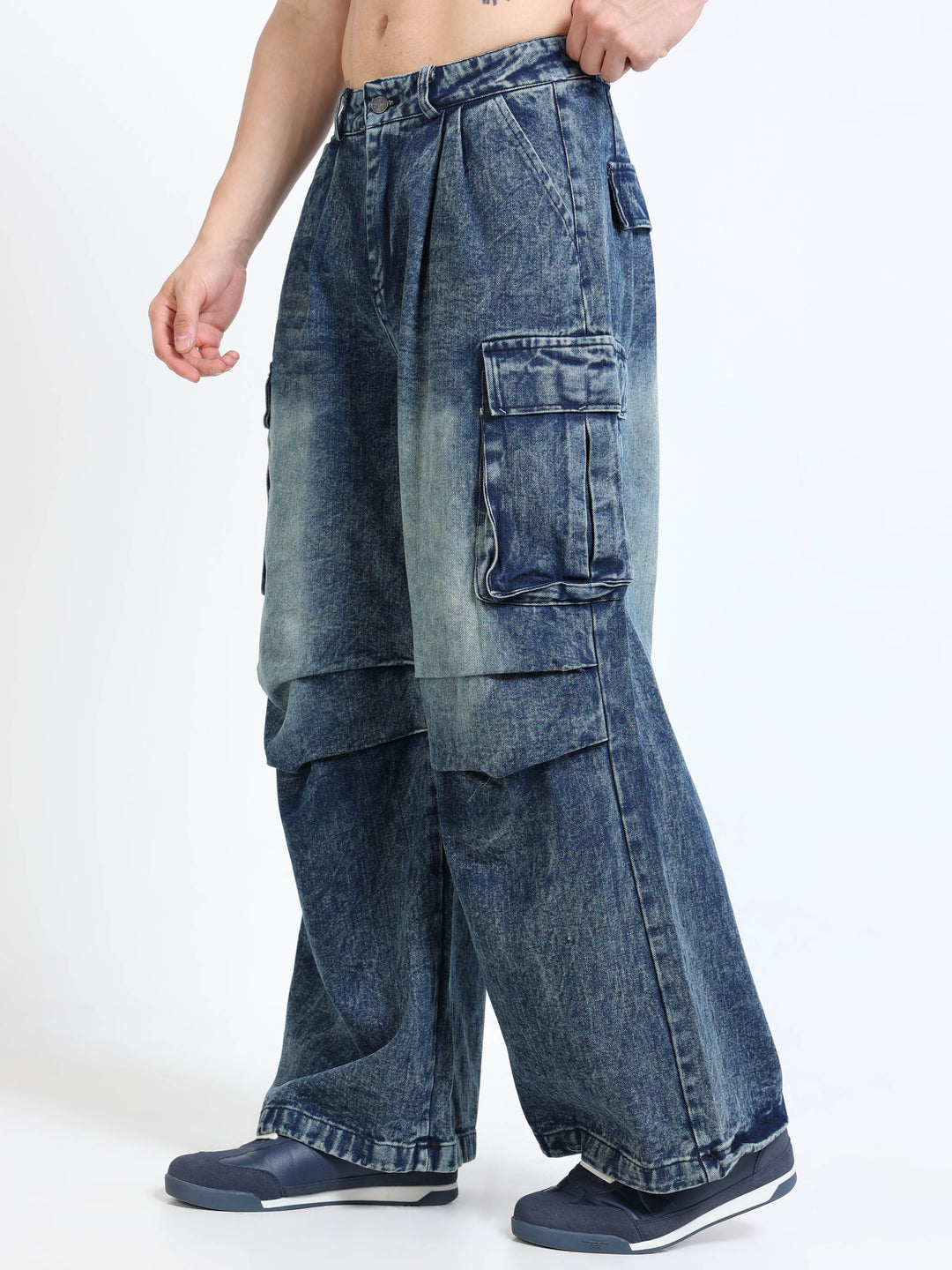 Oversized Rope-Tie Cargo Jeans