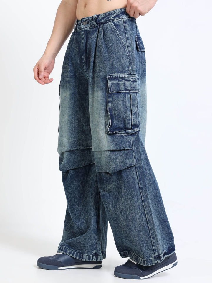 Oversized Rope-Tie Cargo Jeans