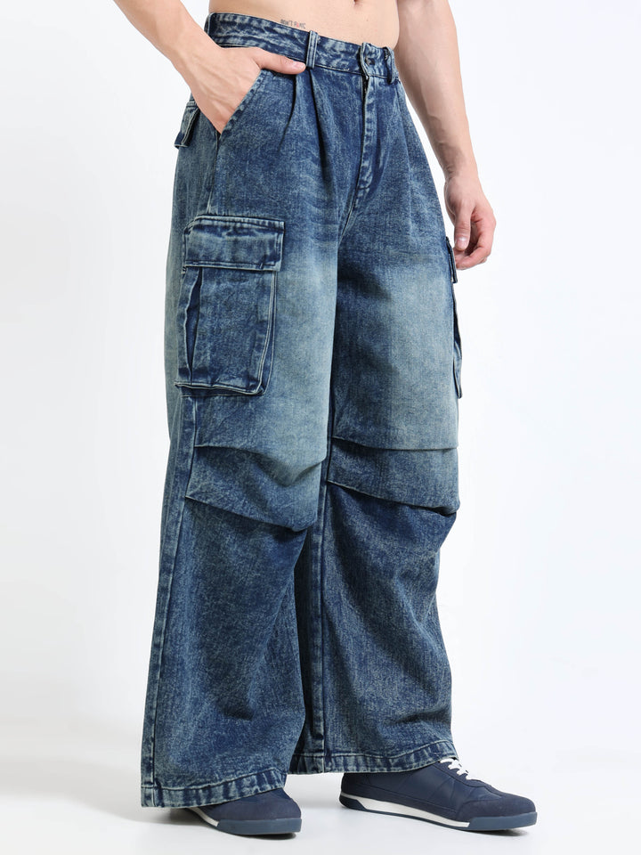 Oversized Rope-Tie Cargo Jeans