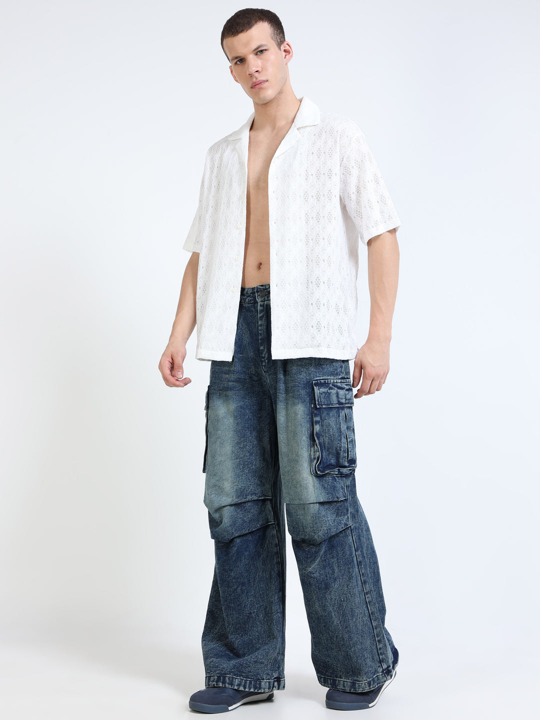 Oversized Rope-Tie Cargo Jeans