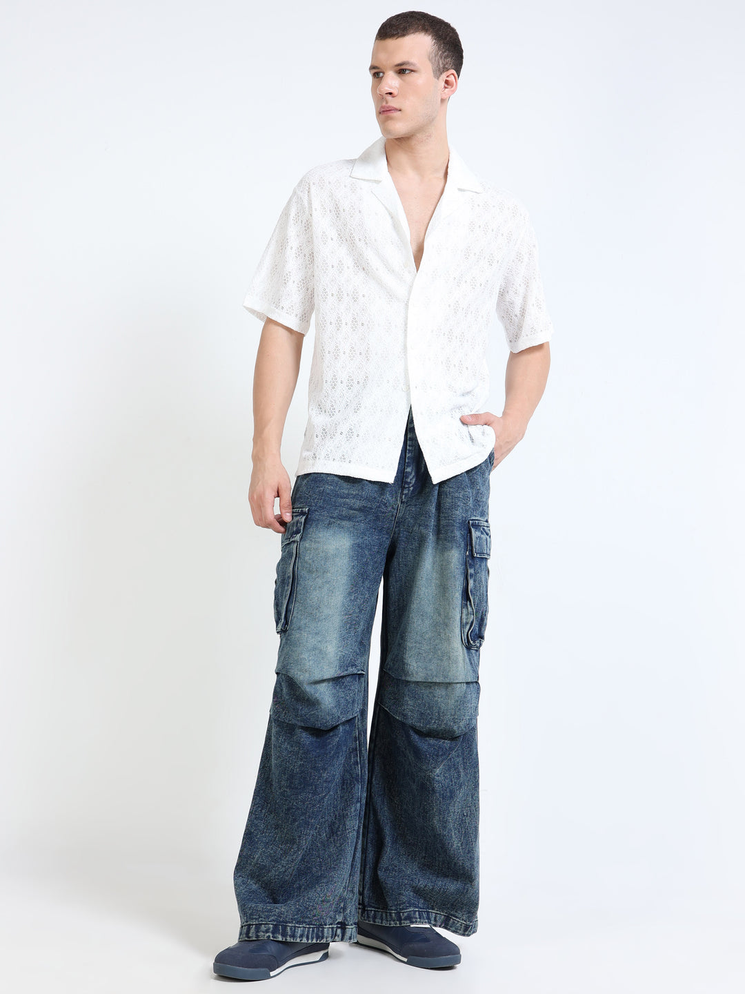 Oversized Rope-Tie Cargo Jeans