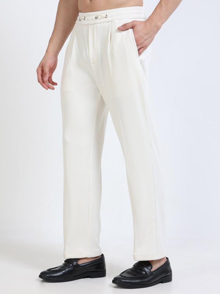 Textured Premium Drawstring Straight Trousers