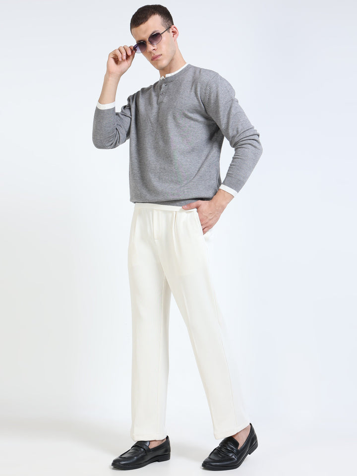 Textured Premium Drawstring Straight Trousers