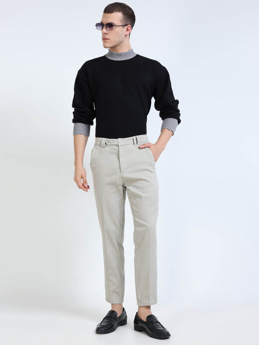 Dual-Button Slim Straight Trousers
