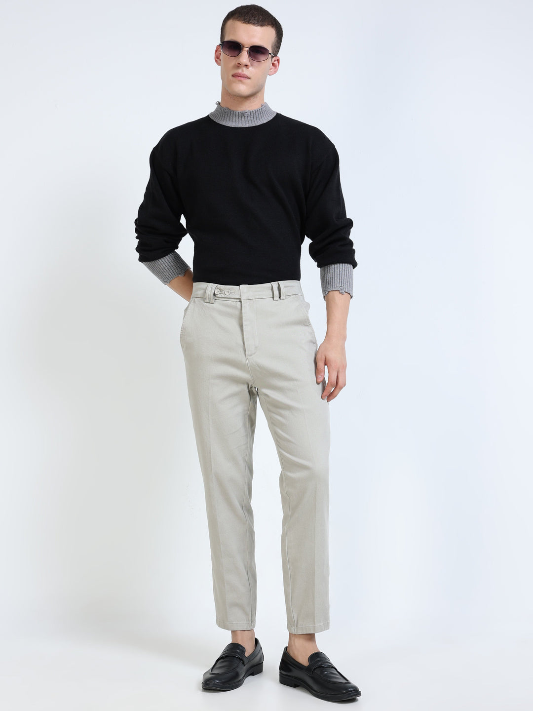 Dual-Button Slim Straight Trousers