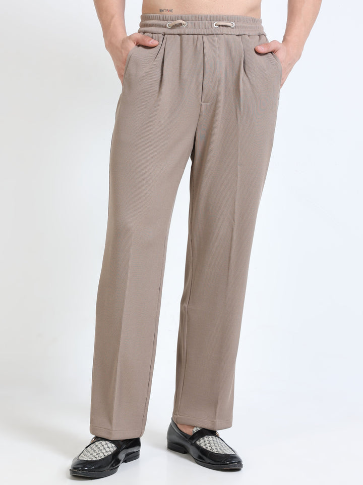 Textured Premium Drawstring Straight Trousers