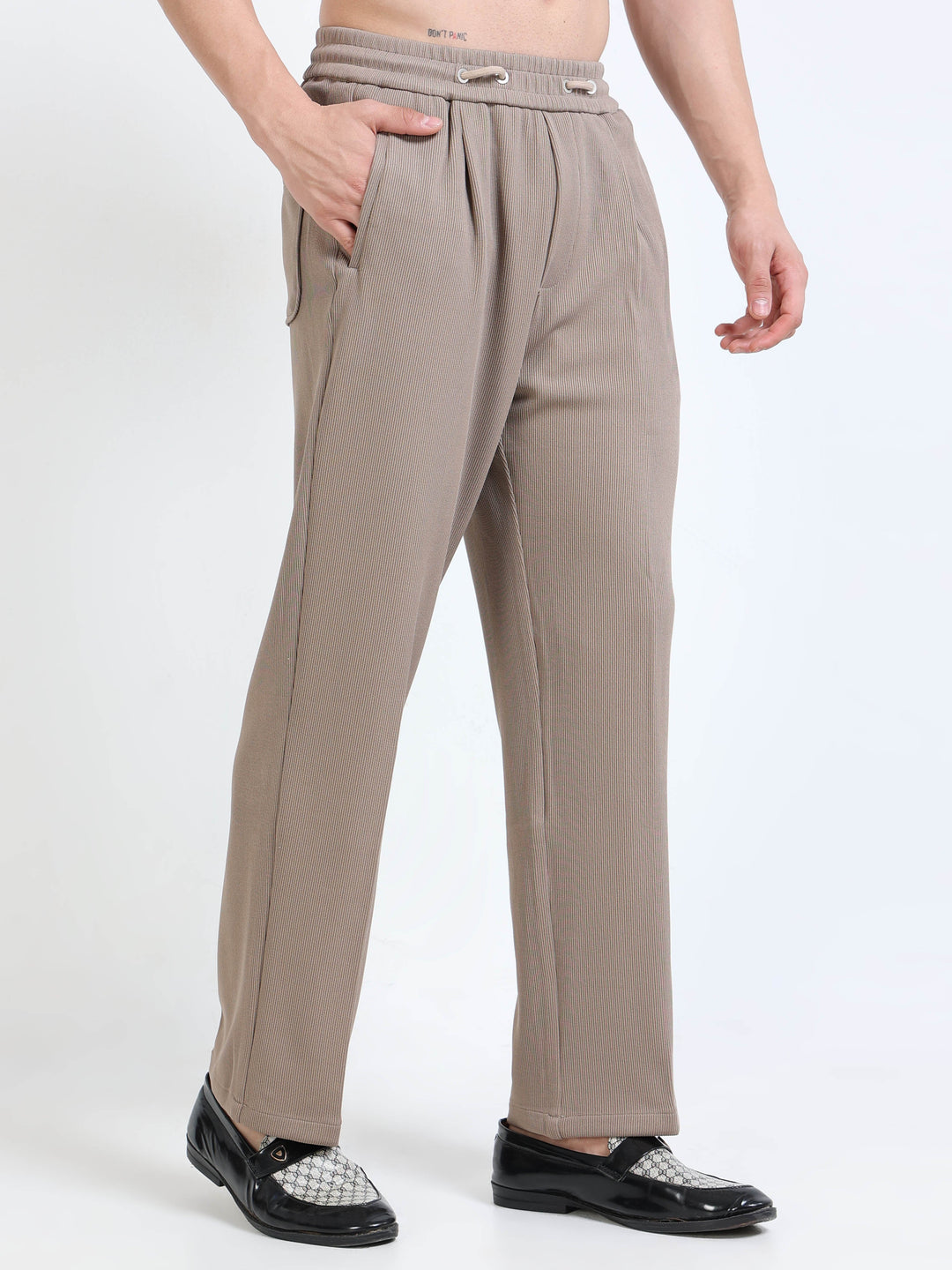 Textured Premium Drawstring Straight Trousers