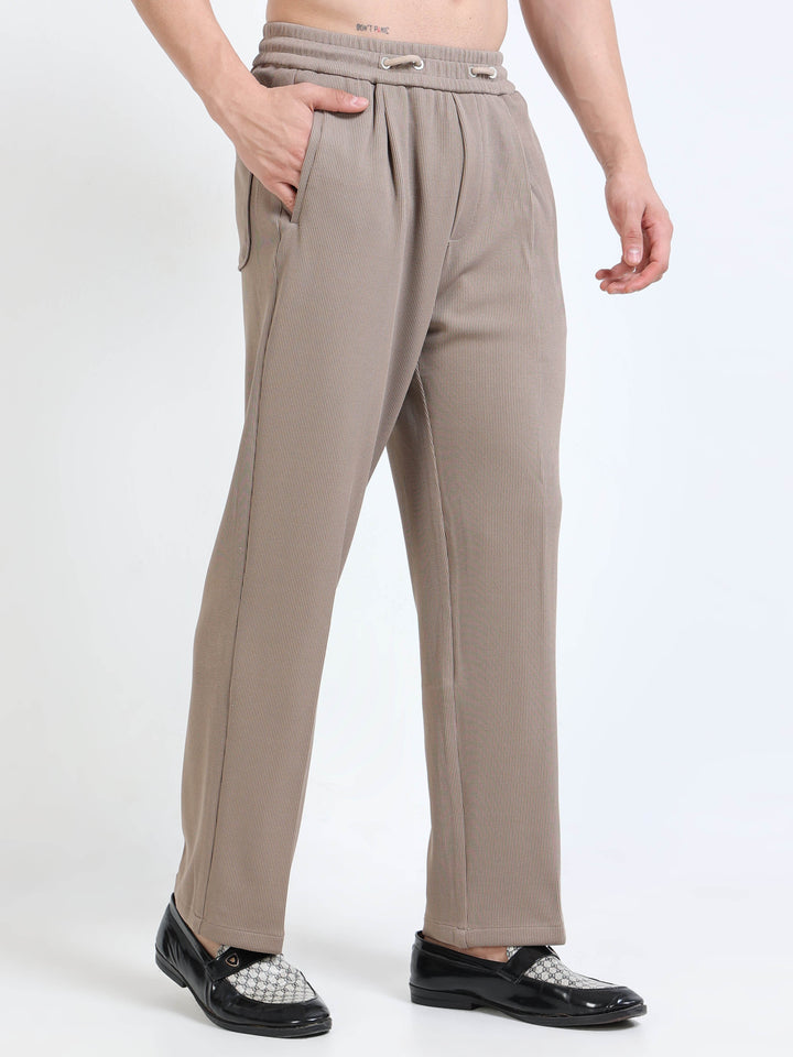 Textured Premium Drawstring Straight Trousers