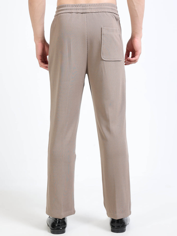 Textured Premium Drawstring Straight Trousers