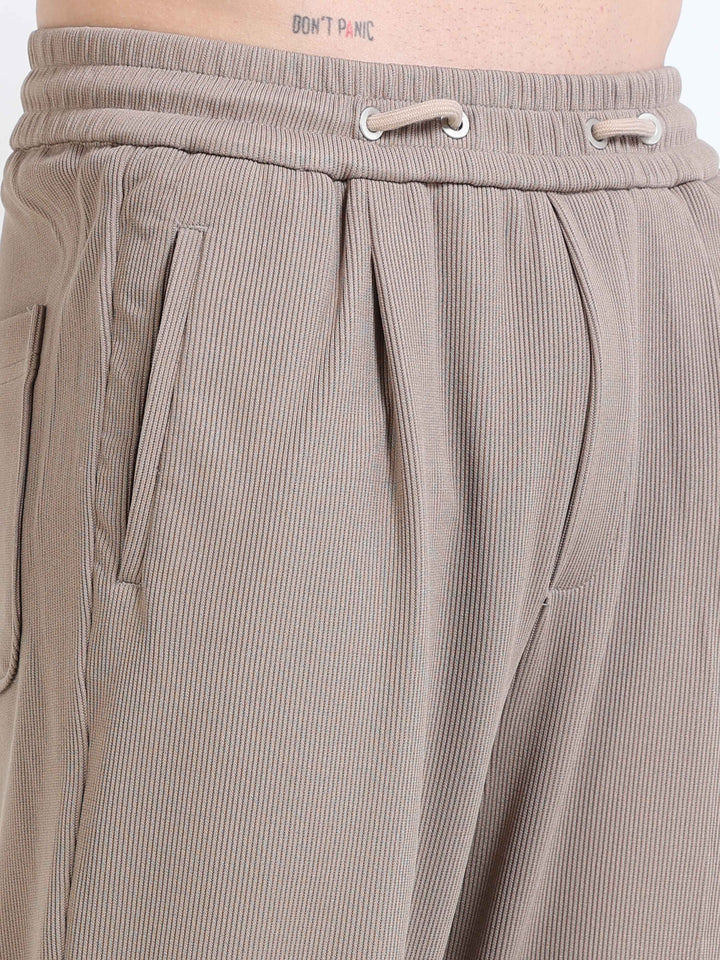 Textured Premium Drawstring Straight Trousers
