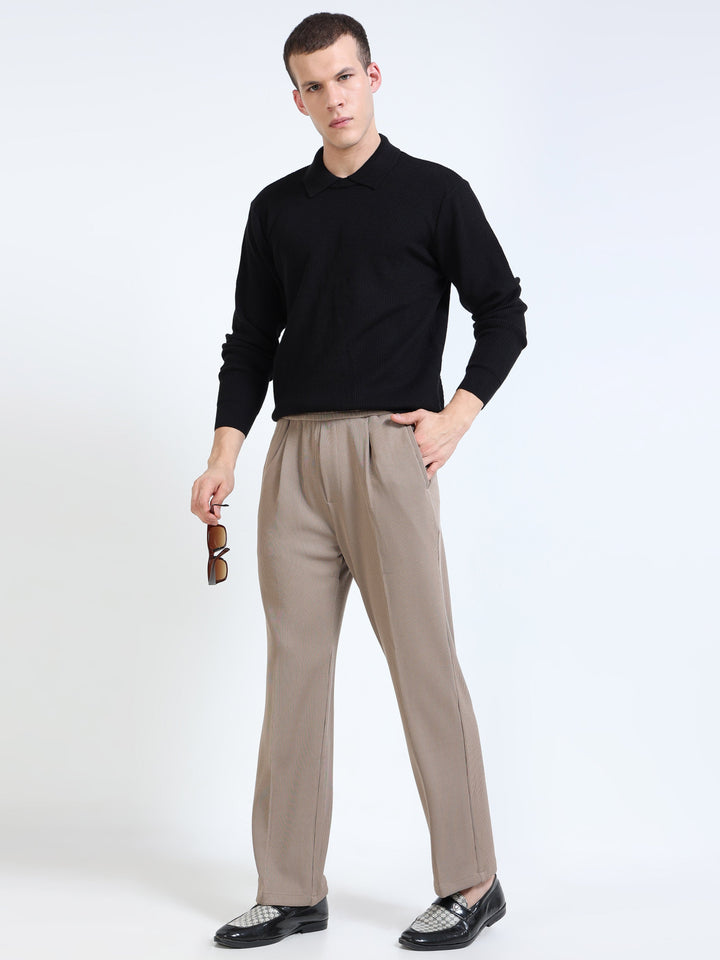 Textured Premium Drawstring Straight Trousers