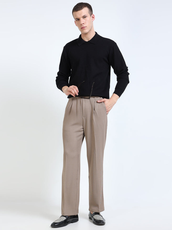 Textured Premium Drawstring Straight Trousers