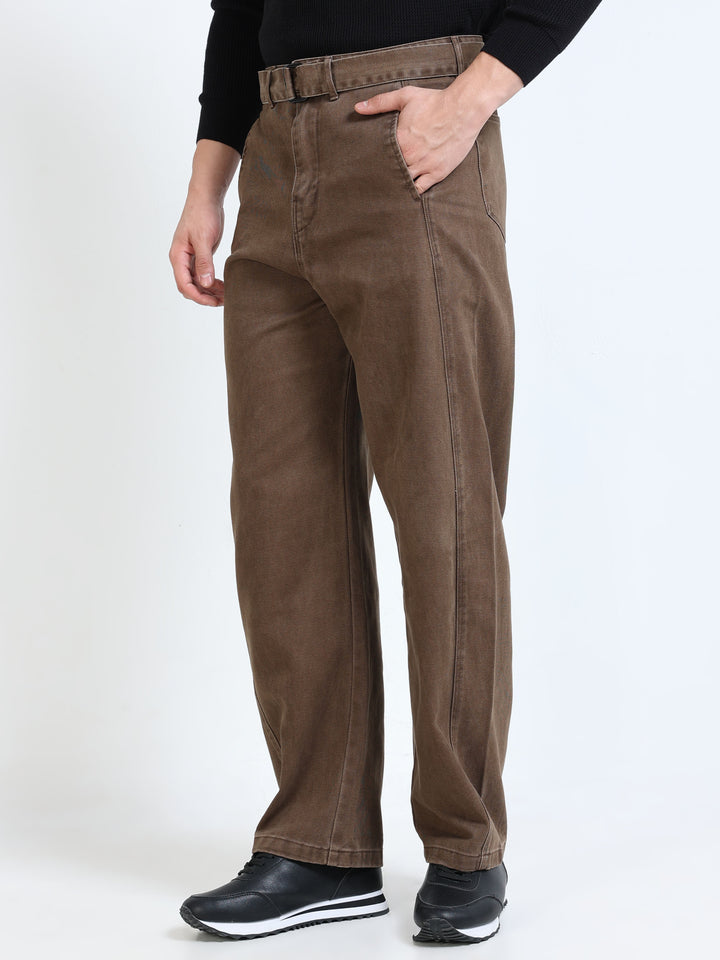 Structured Belted Straight Trousers