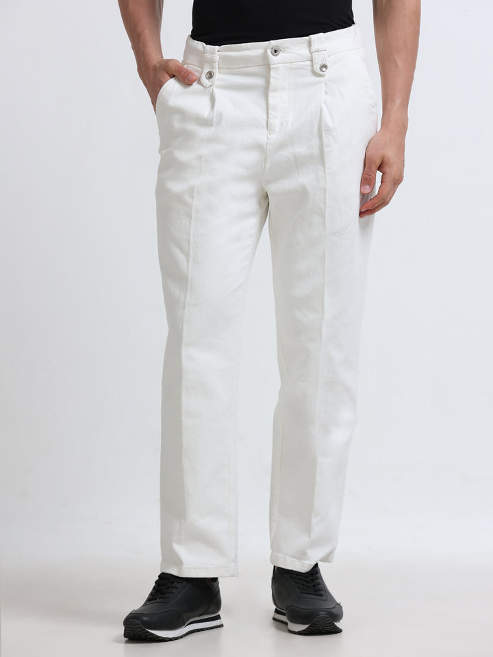 Savero Pleated Tapered Trouser – Ivory White