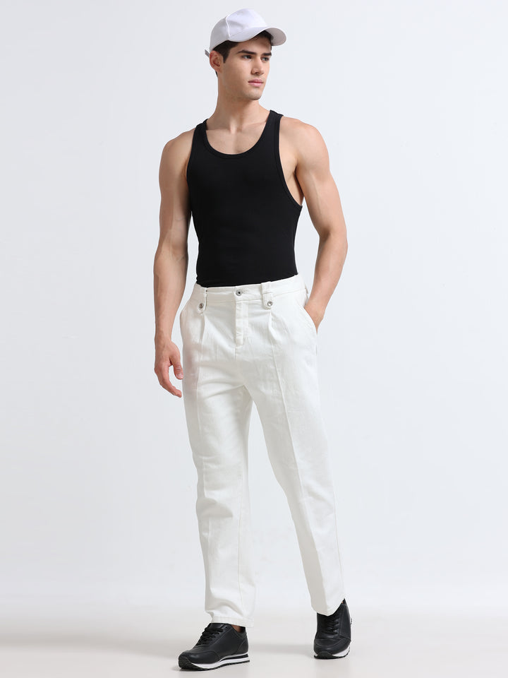 Savero Pleated Tapered Trouser – Ivory White