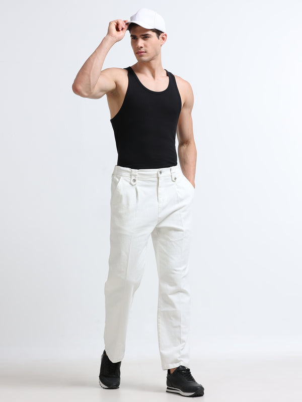 Savero Pleated Tapered Trouser – Ivory White