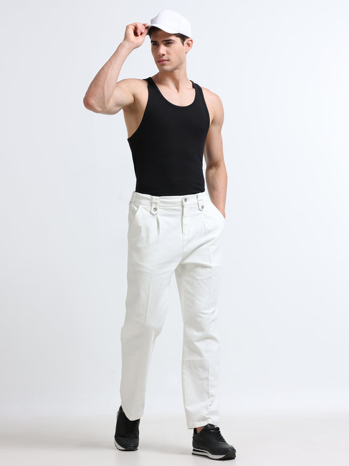 Savero Pleated Tapered Trouser – Ivory White