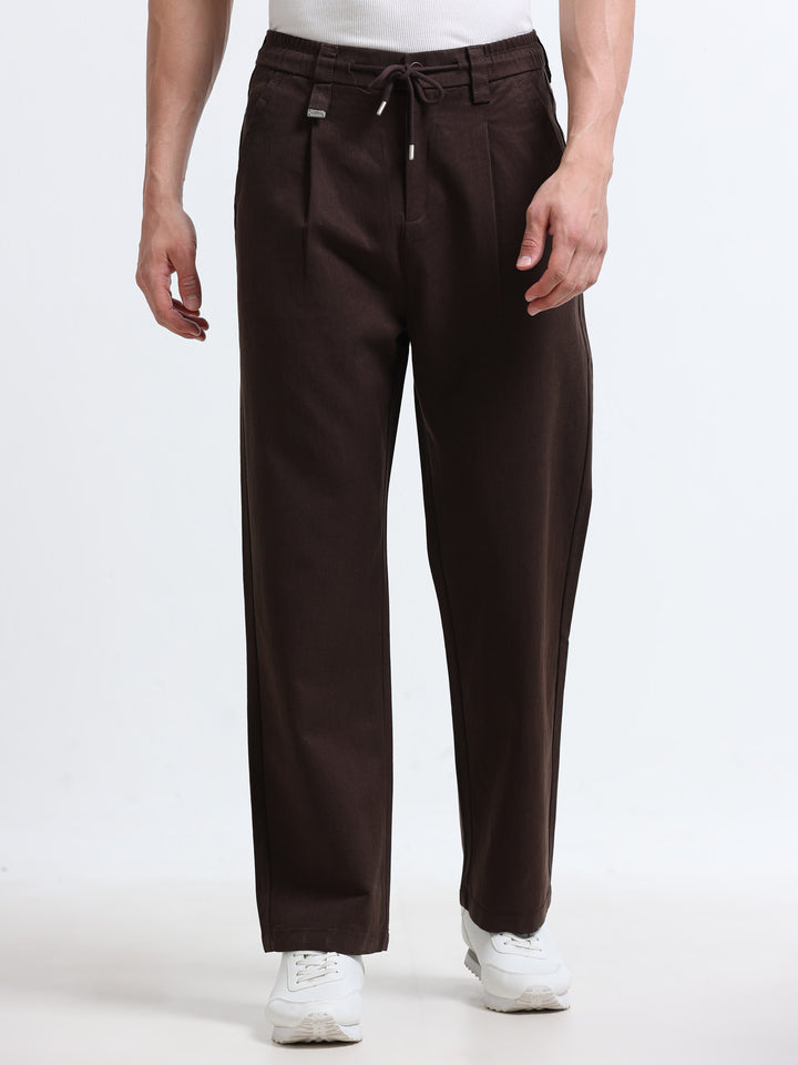 Amalfi Textured Pleated Trouser – Espresso Brown