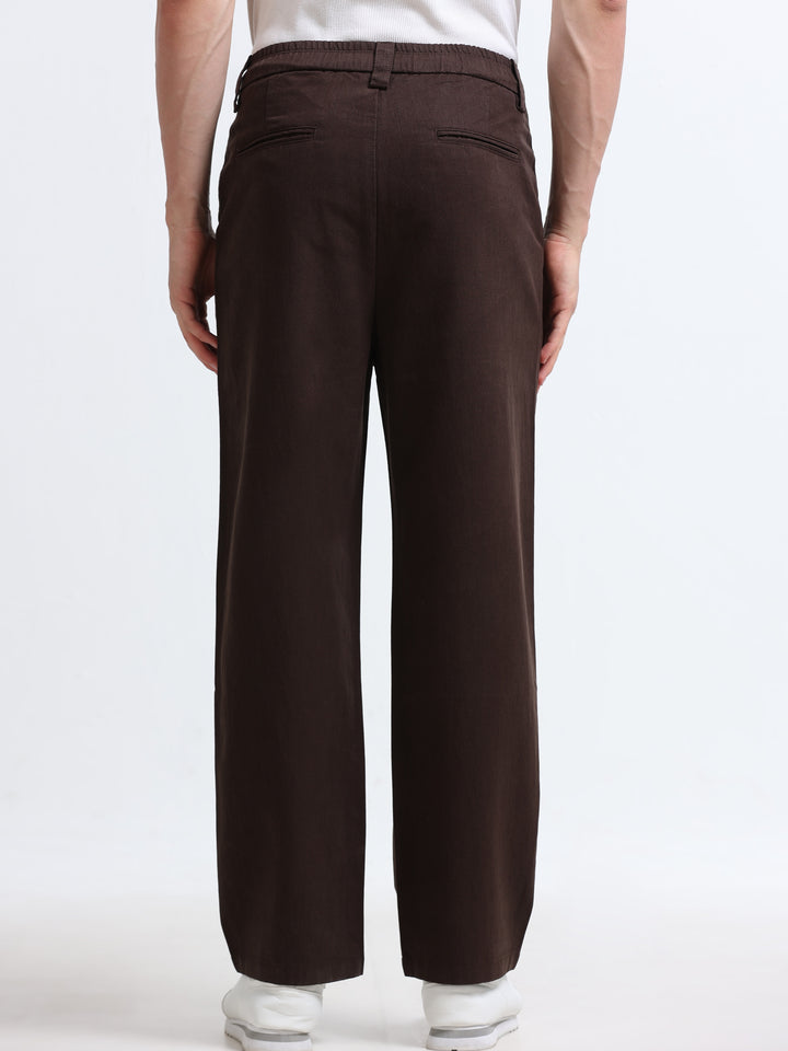 Amalfi Textured Pleated Trouser – Espresso Brown