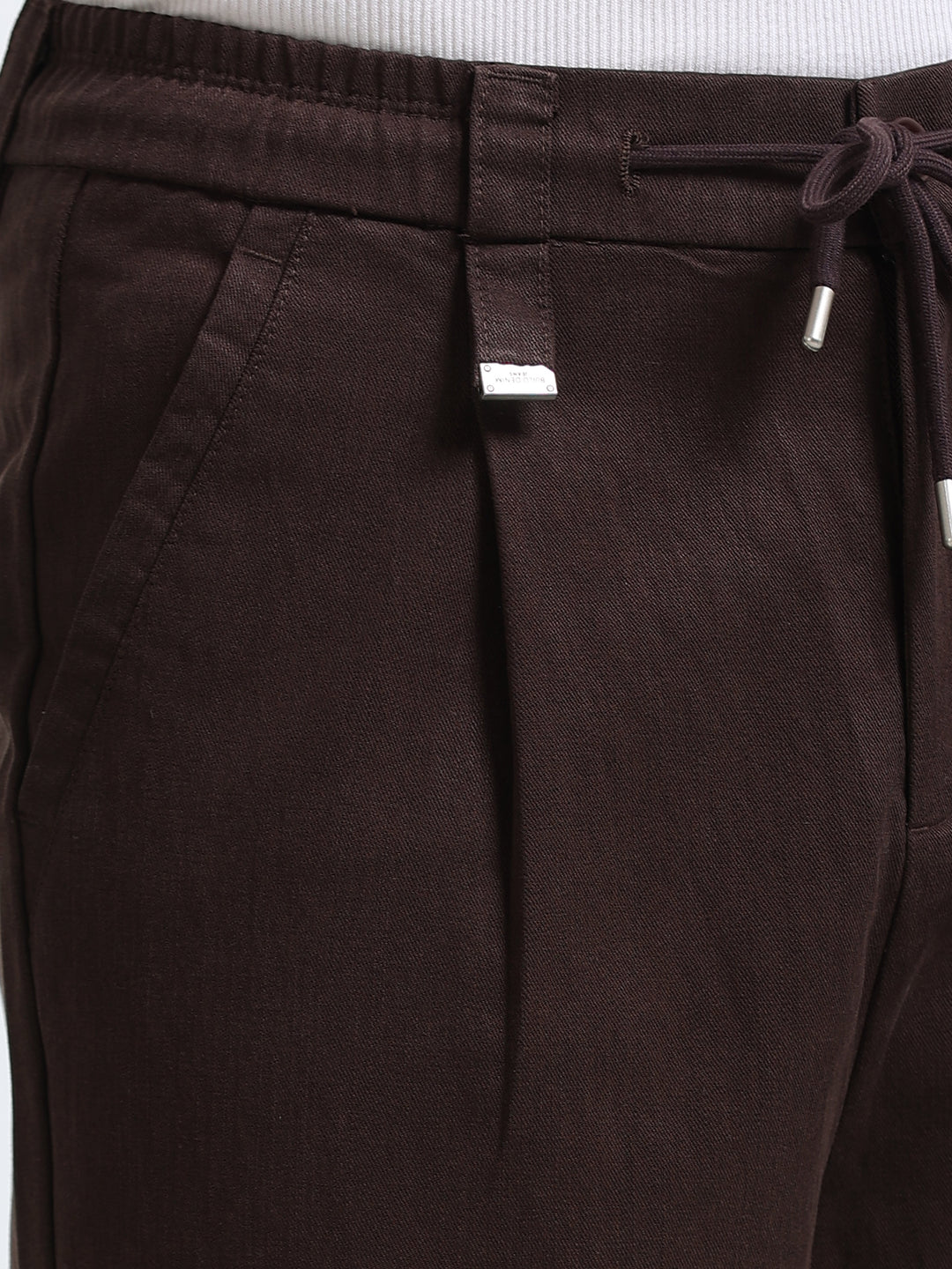Amalfi Textured Pleated Trouser – Espresso Brown