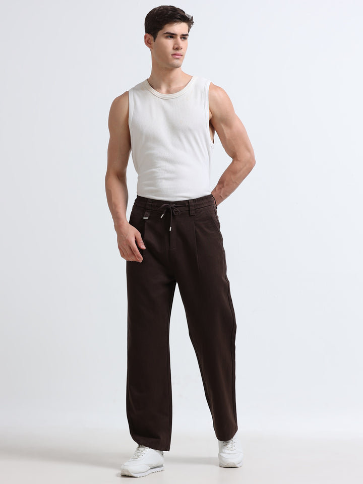 Amalfi Textured Pleated Trouser – Espresso Brown