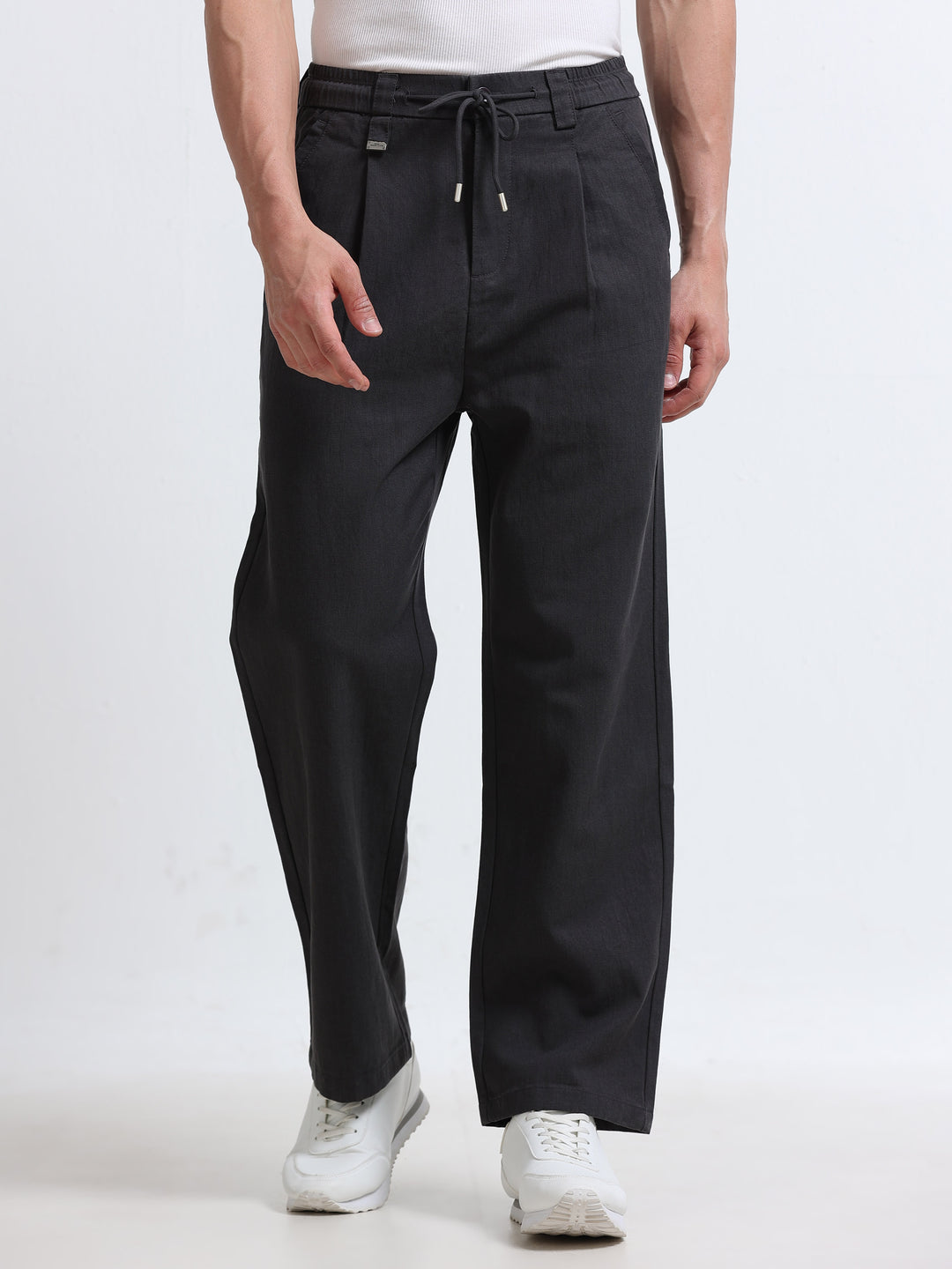 Amalfi Textured Pleated Trouser – Slate Grey