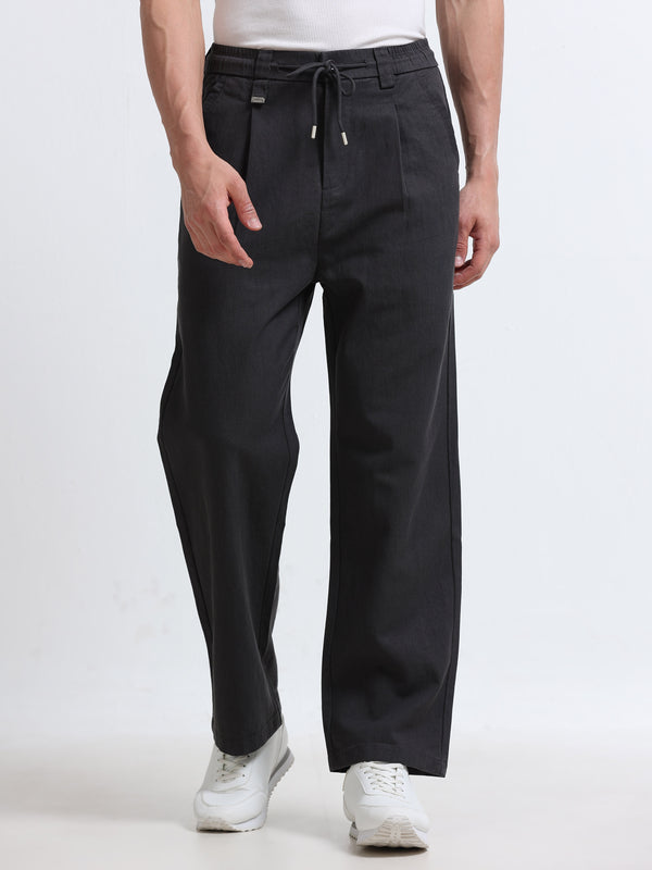 Amalfi Textured Pleated Trouser – Slate Grey