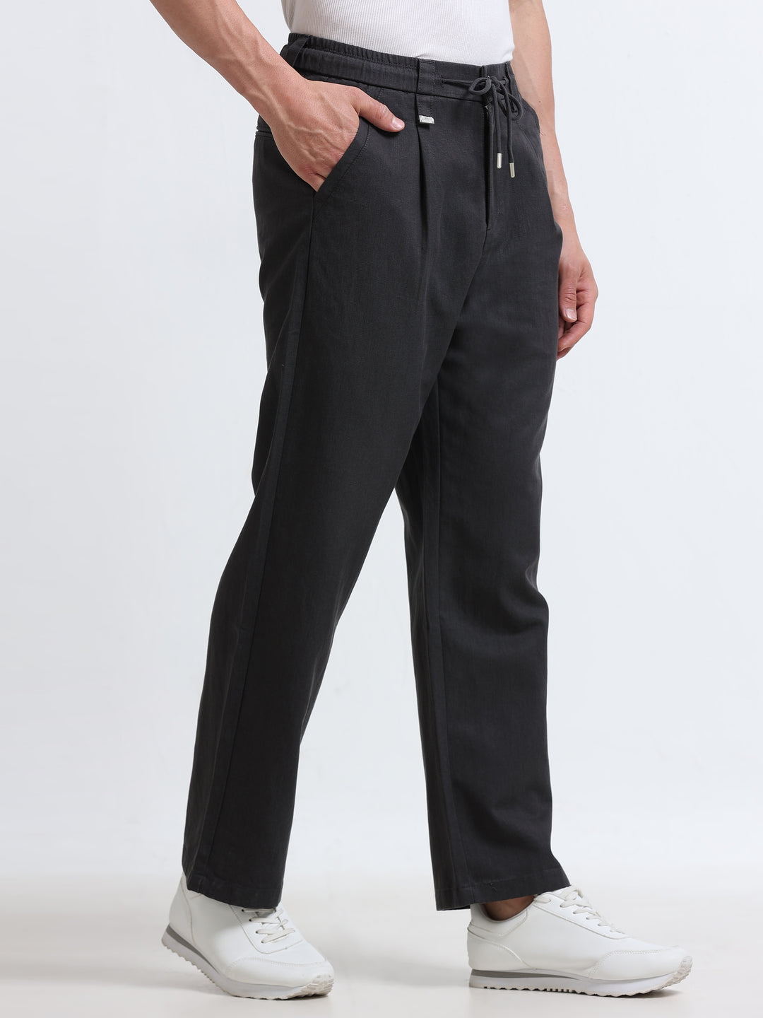 Amalfi Textured Pleated Trouser – Slate Grey