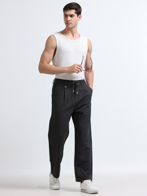 Amalfi Textured Pleated Trouser – Slate Grey