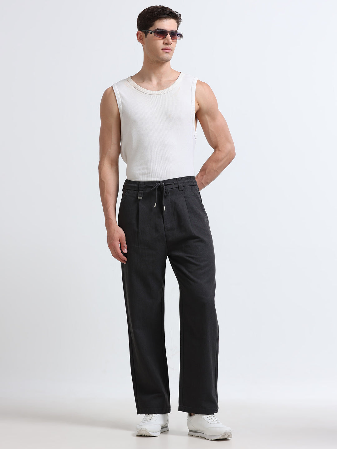 Amalfi Textured Pleated Trouser – Slate Grey