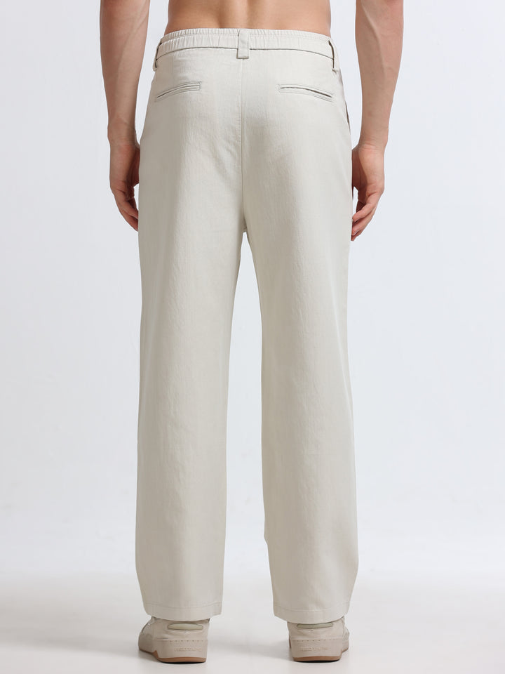 Amalfi Textured Pleated Trouser – Sand Beige